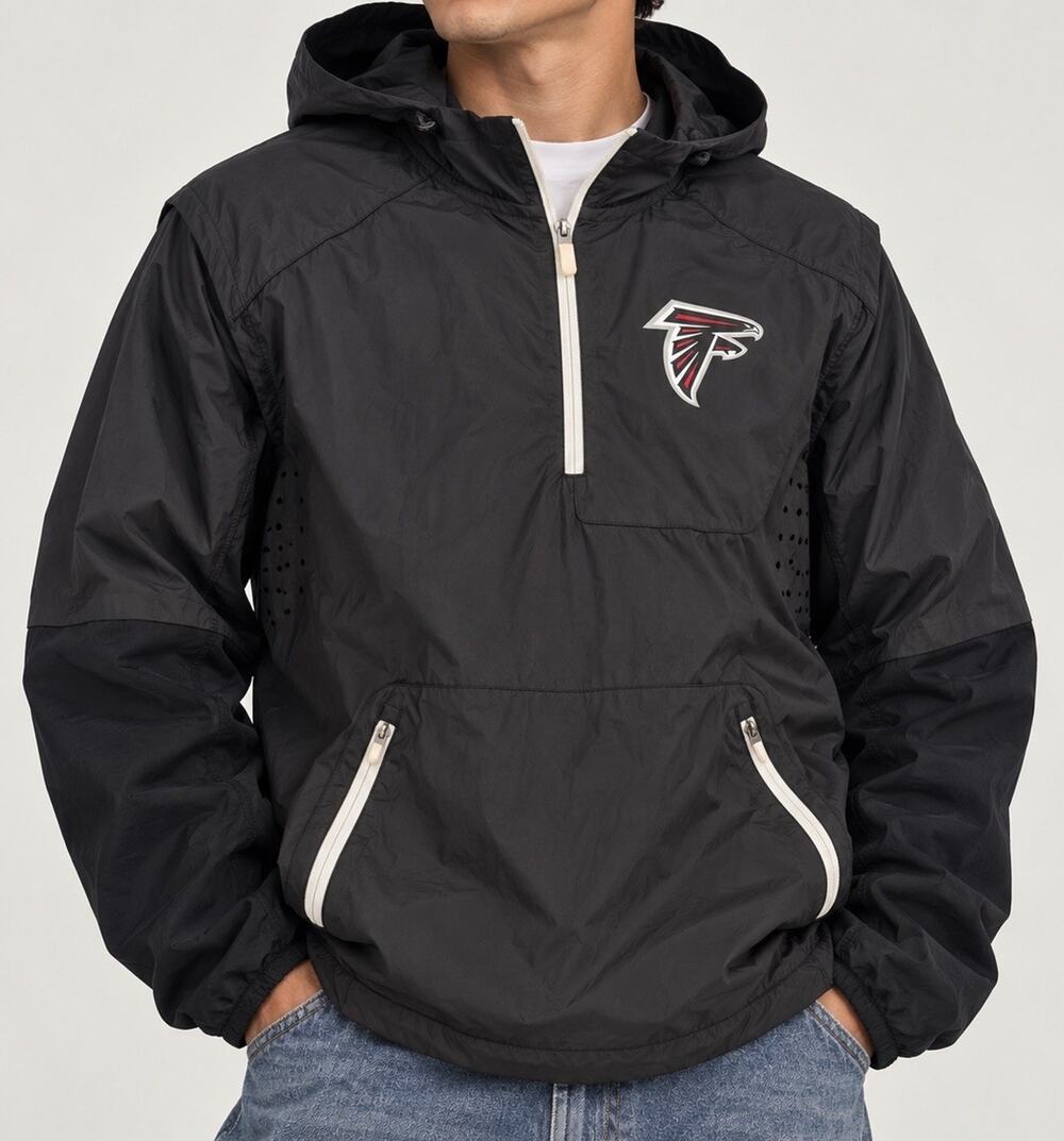 Atlanta Falcons Jacket Men Black Nike Dri Fit Windbreaker 1/4 Zip Pullover Small